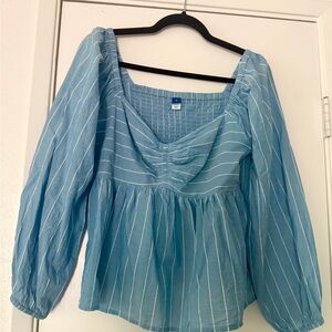 Old Navy Light Blue Striped Peasant Top